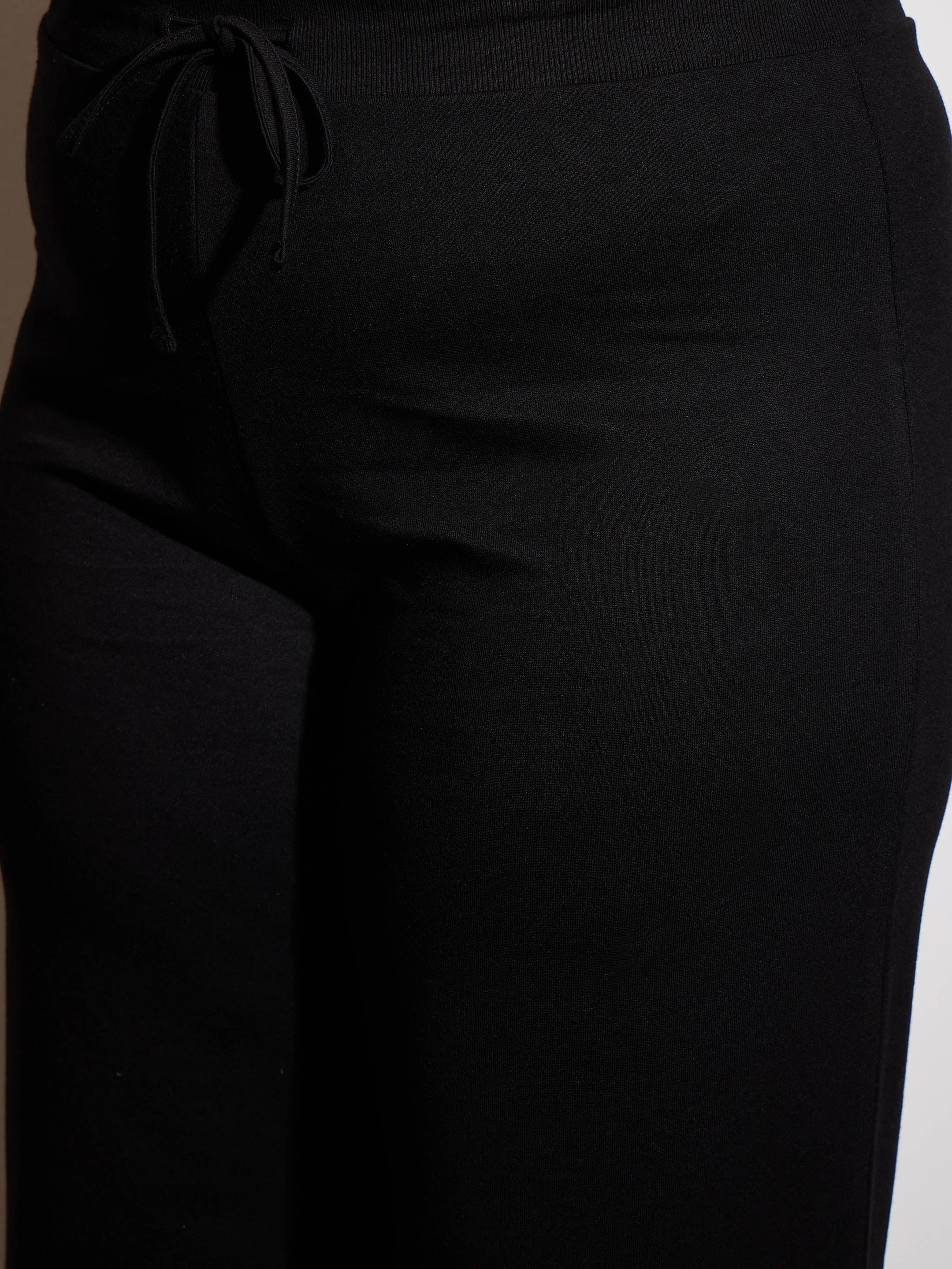 Women Black Terry Drawstring Track Pants-SFPANT51012