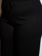 Women Black Terry Drawstring Track Pants-SFPANT51012