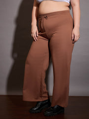 Women Brown Terry Drawstring Track Pants-SFPANT51015