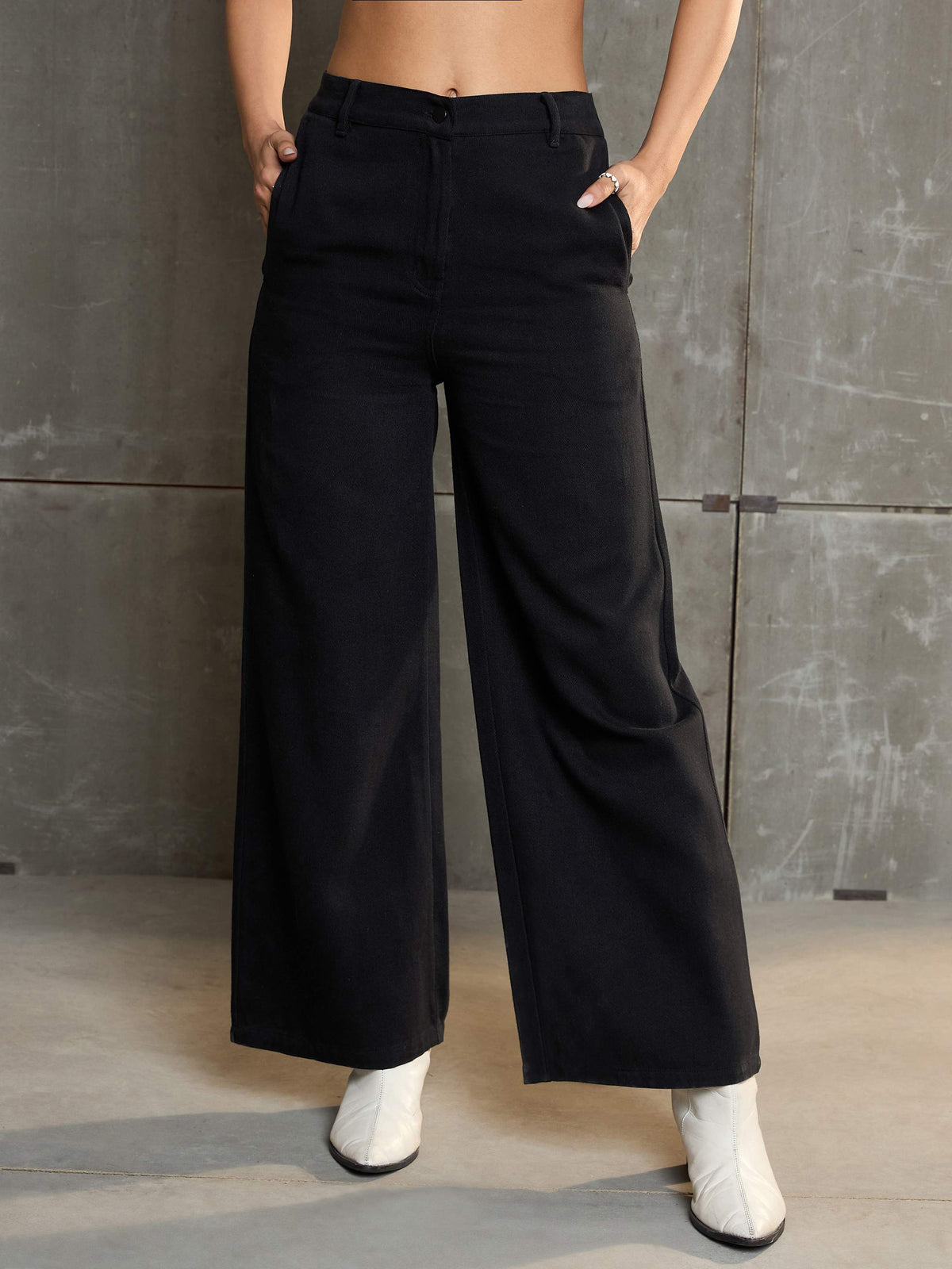Women Black Denim Flared Pants-SFPANT51038_Black