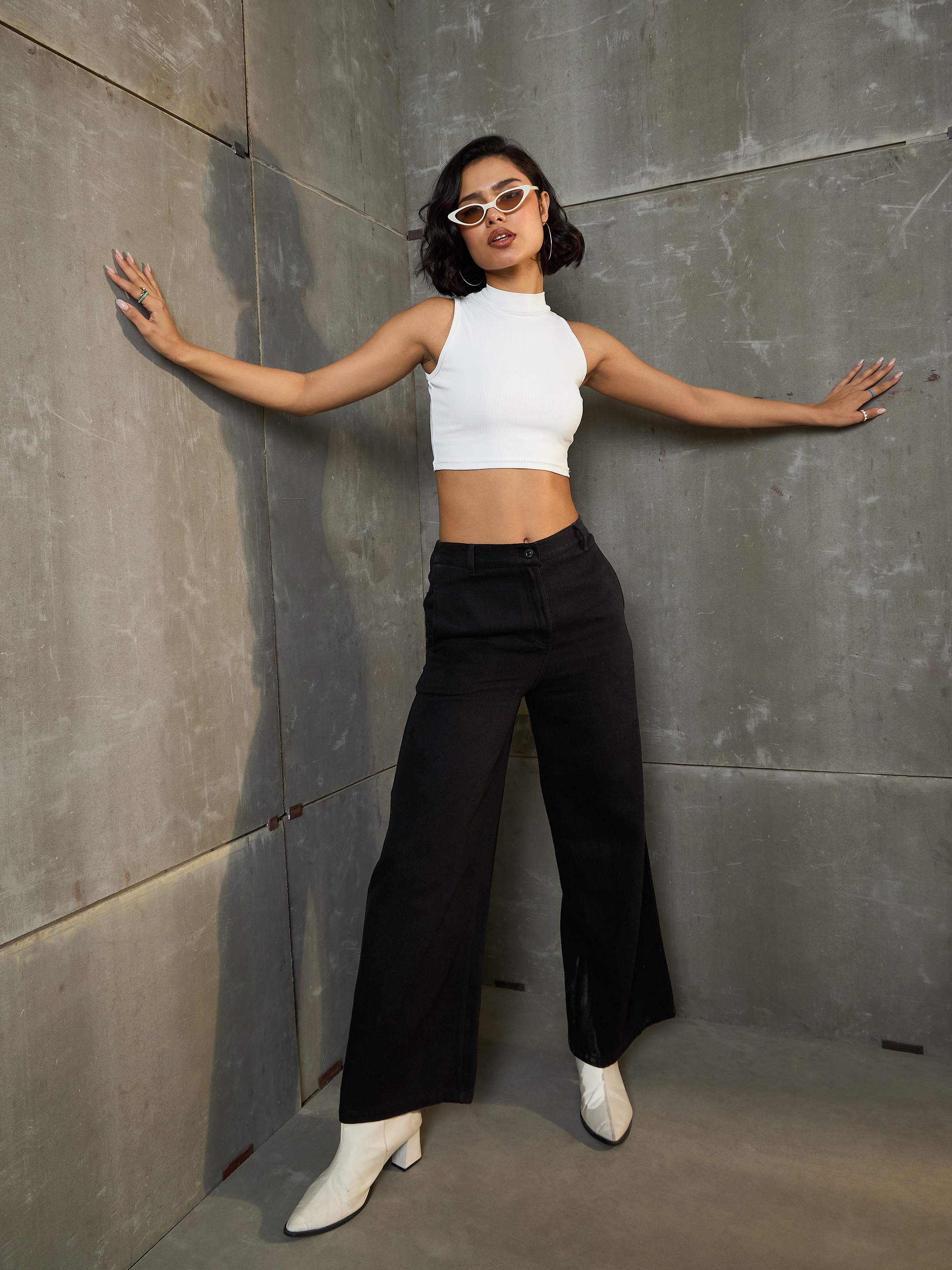 Women Black Denim Flared Pants-SFPANT51038_Black