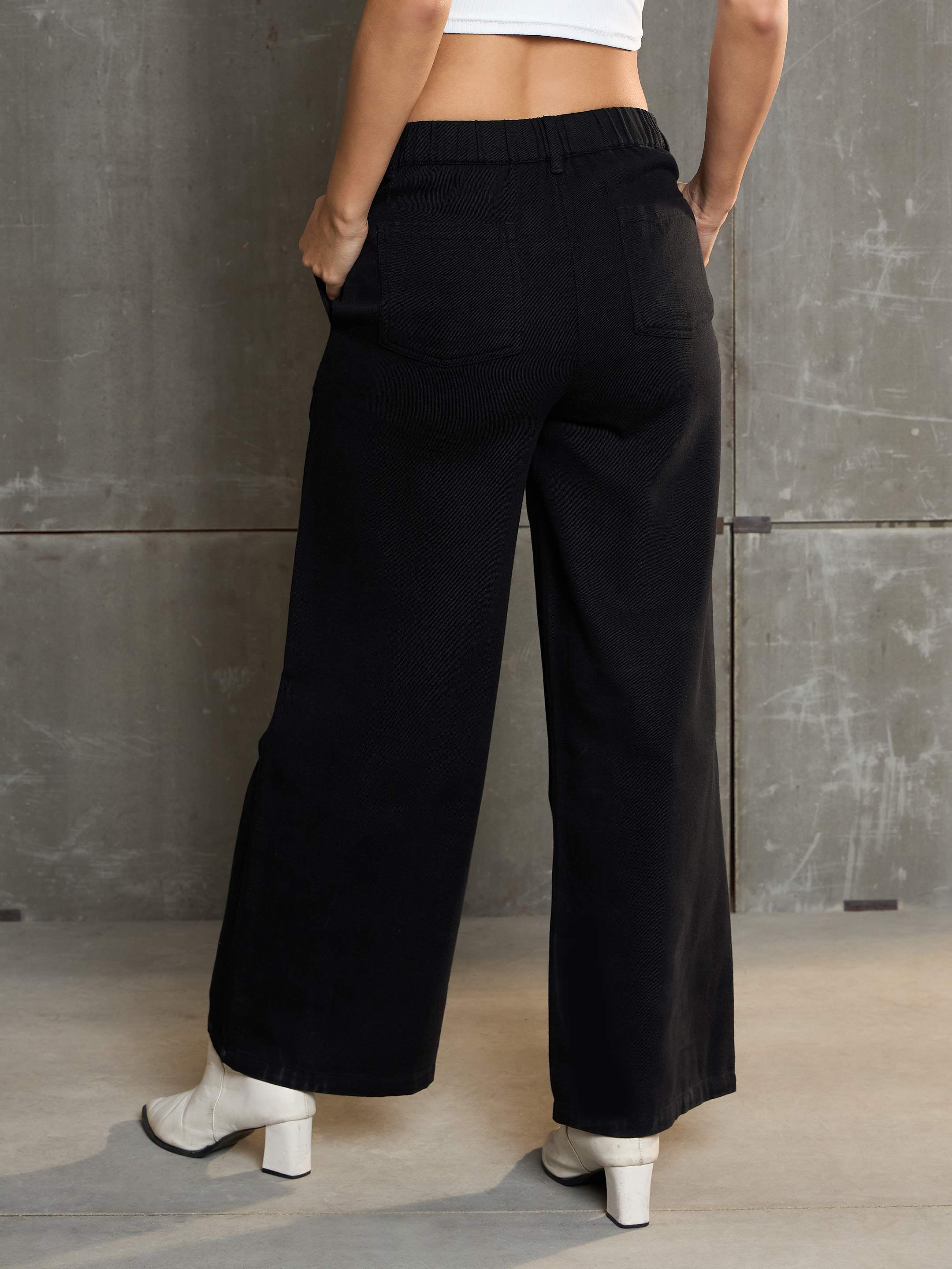 Women Black Denim Flared Pants-SFPANT51038_Black