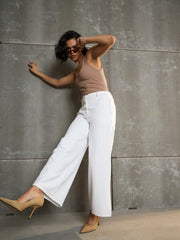 Women White Denim Flared Pants-SFPANT51039-White