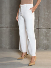 Women White Denim Flared Pants-SFPANT51039-White