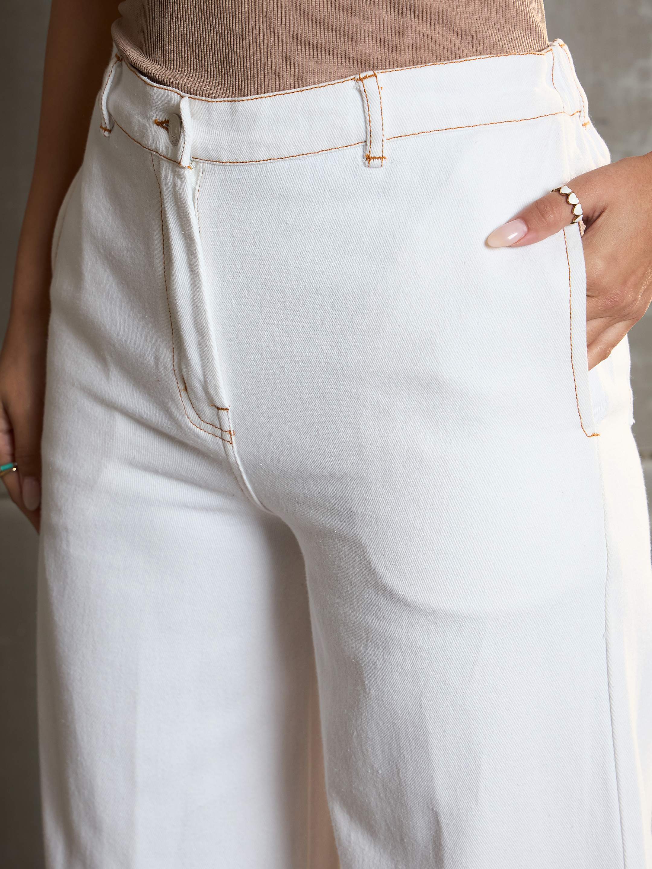Women White Denim Flared Pants-SFPANT51039-White