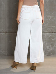 Women White Denim Flared Pants-SFPANT51039-White