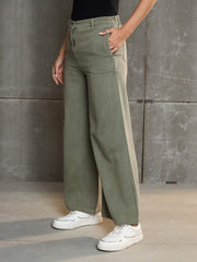 Women Olive Denim Flared Pants-SFPANT51040-Olive