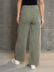Women Olive Denim Flared Pants-SFPANT51040-Olive