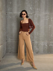 Women Brown Denim Flared Pants-SFPANT51041-Brown