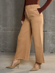 Women Brown Denim Flared Pants-SFPANT51041-Brown