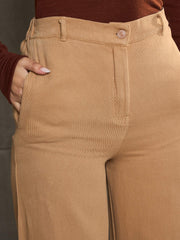 Women Brown Denim Flared Pants-SFPANT51041-Brown