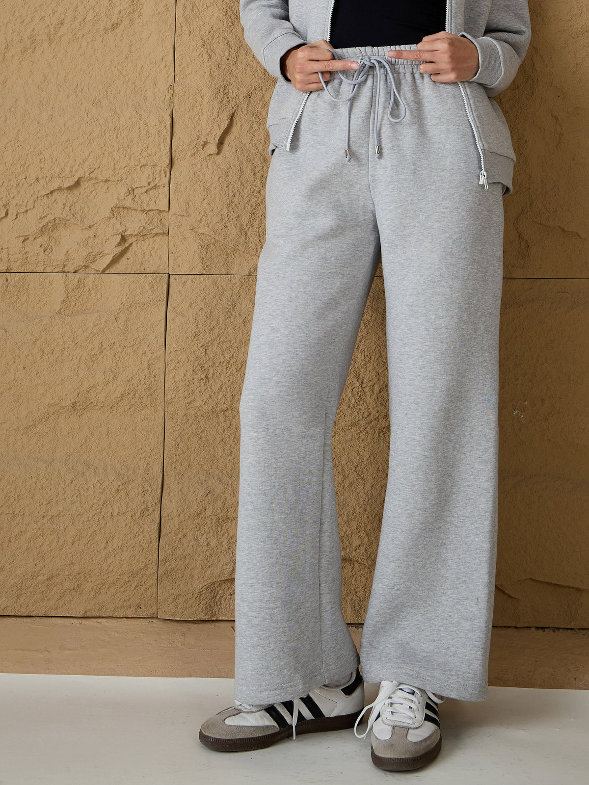 Women Grey Melange Fleece Sweatpants-SFPANT51044