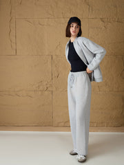 Women Grey Melange Fleece Sweatpants-SFPANT51044