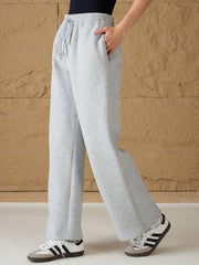 Women Grey Melange Fleece Sweatpants-SFPANT51044