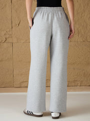 Women Grey Melange Fleece Sweatpants-SFPANT51044