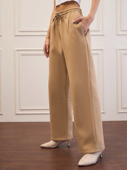 Women Beige Fleece Sweatpants-SFPANT51045