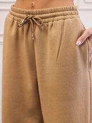 Women Beige Fleece Sweatpants-SFPANT51045