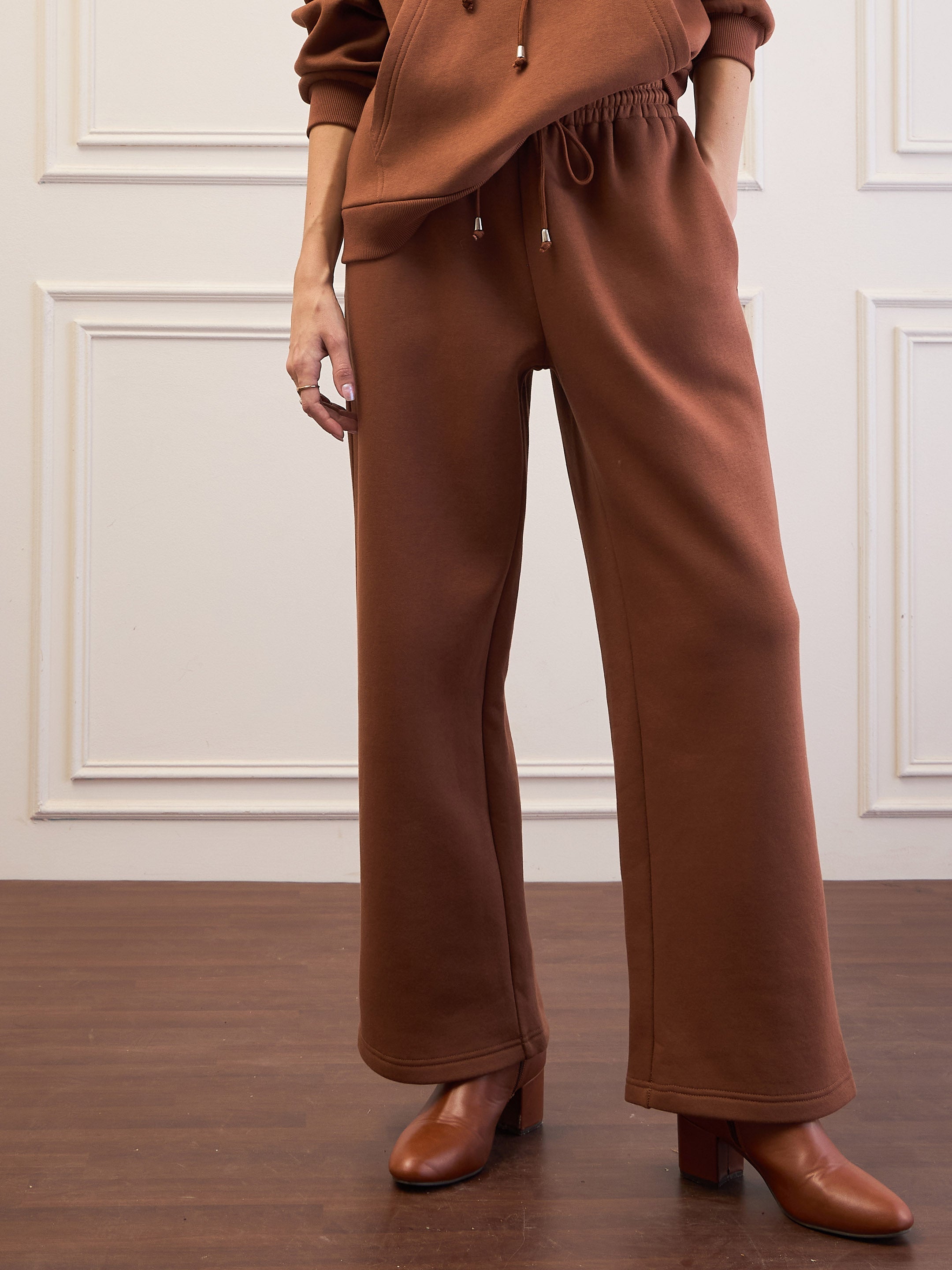 Women Brown Fleece Sweatpants-SFPANT51046