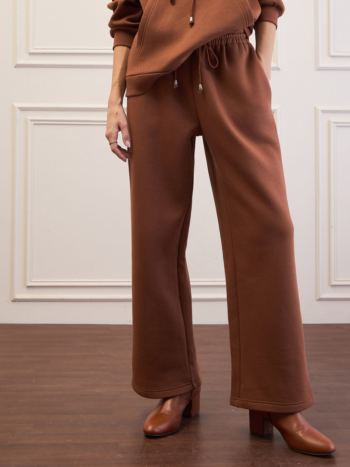 Women Brown Fleece Sweatpants-SFPANT51046
