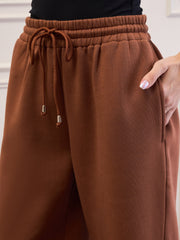 Women Brown Fleece Sweatpants-SFPANT51046