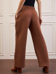 Women Brown Fleece Sweatpants-SFPANT51046
