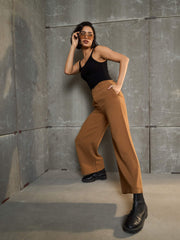 Women Dark Brown Denim Flared Pants-SFPANT51061-Brown