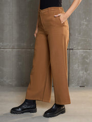 Women Dark Brown Denim Flared Pants-SFPANT51061-Brown
