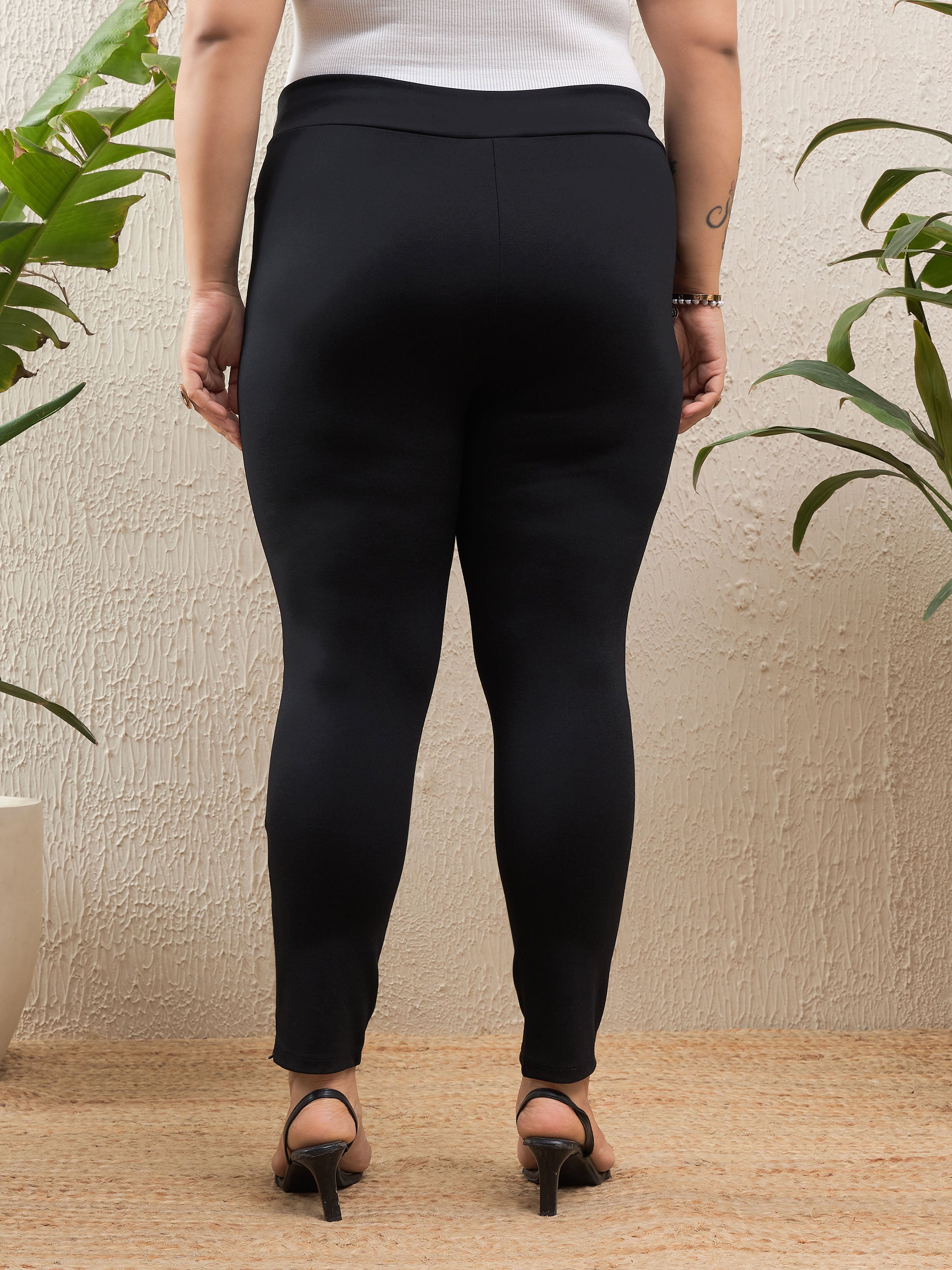 Women Black Roma Side Zipper High Waist Jegging-SFPANT51132
