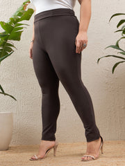 Women Dark Brown Roma Side Zipper High Waist Jegging-SFPANT51133