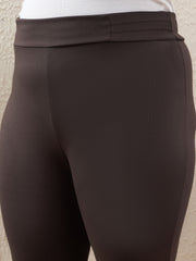 Women Dark Brown Roma Side Zipper High Waist Jegging-SFPANT51133
