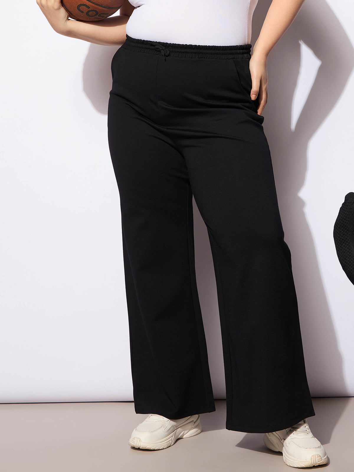 Women Black Roma Elasticated Straight Pants-SFPANT51135