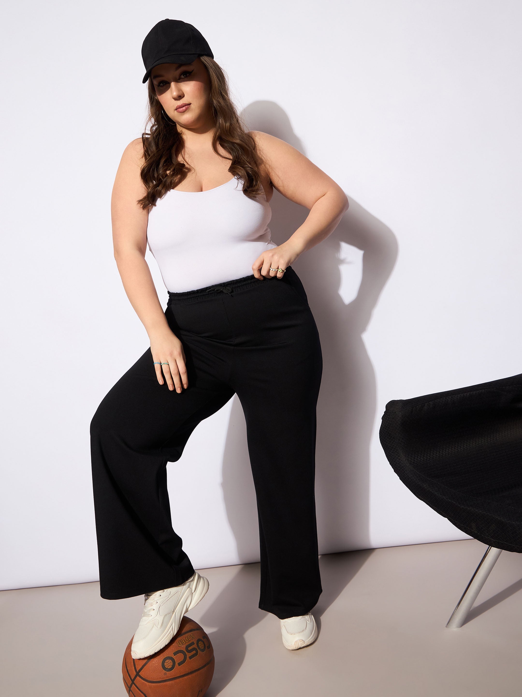 Women Black Roma Elasticated Straight Pants-SFPANT51135