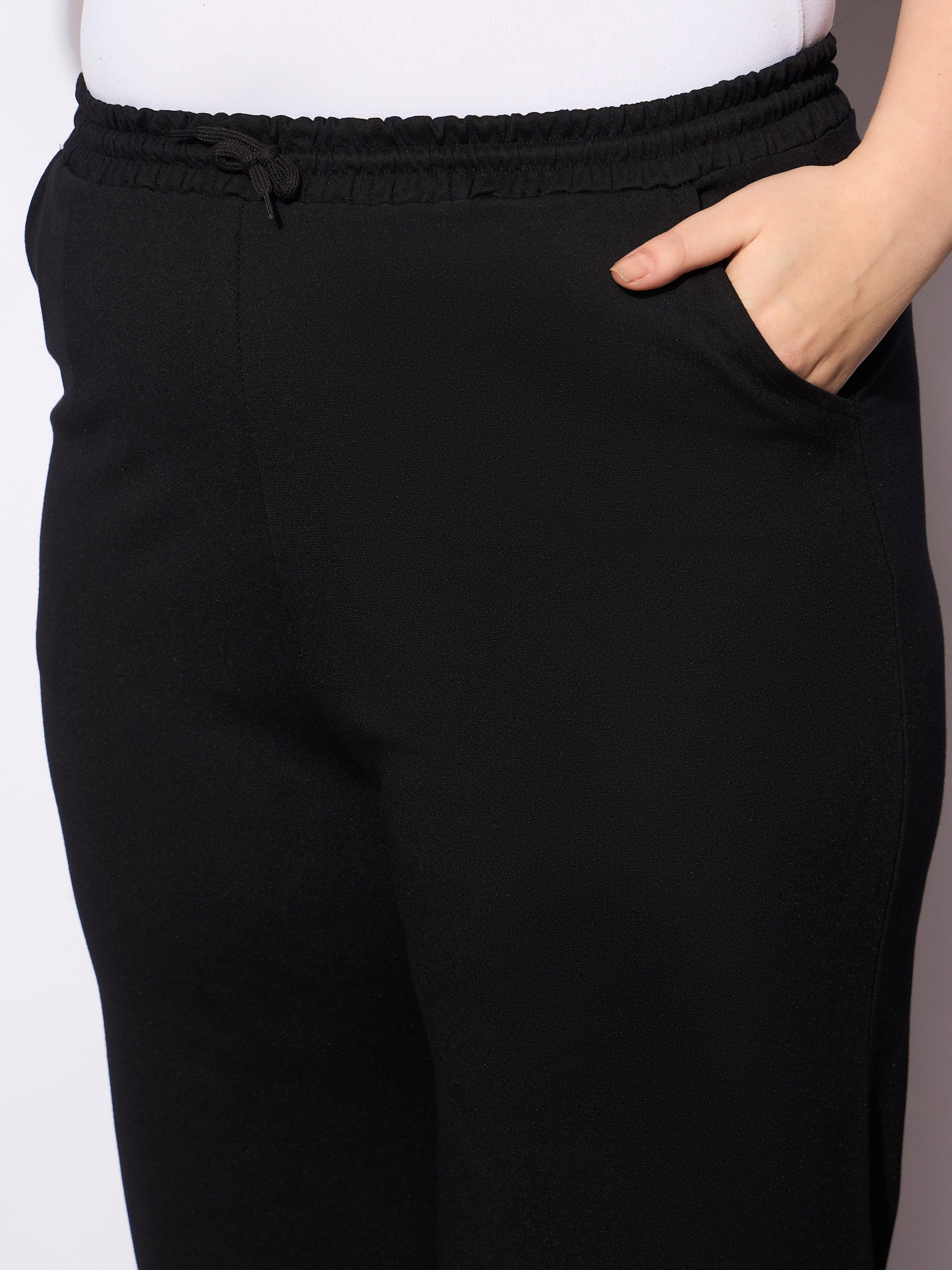 Women Black Roma Elasticated Straight Pants-SFPANT51135