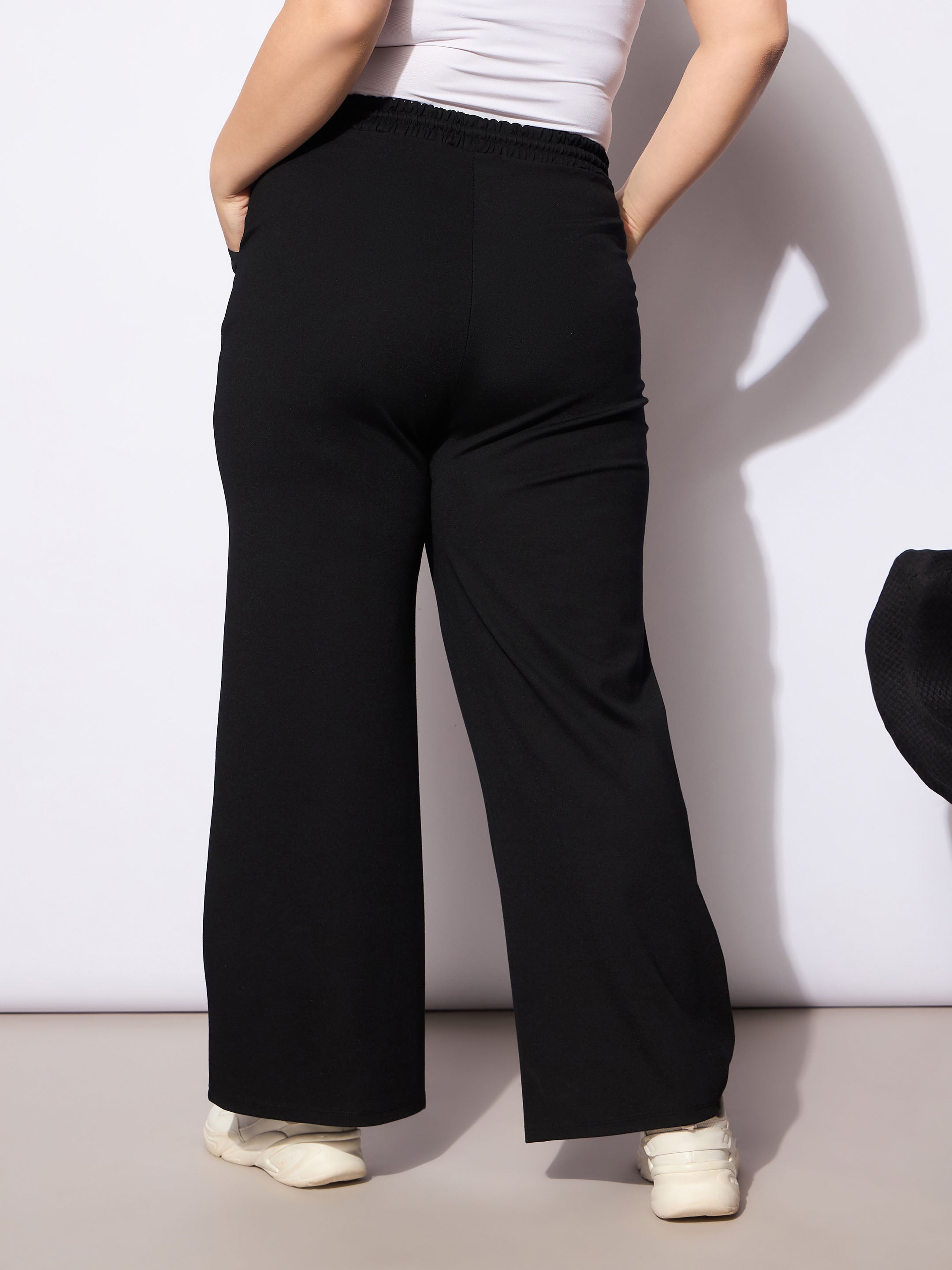 Women Black Roma Elasticated Straight Pants-SFPANT51135