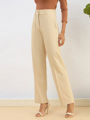 Women Beige Front Dart Straight Pants-SFPANT51190