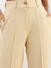Women Beige Front Dart Straight Pants-SFPANT51190