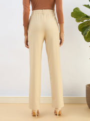 Women Beige Front Dart Straight Pants-SFPANT51190