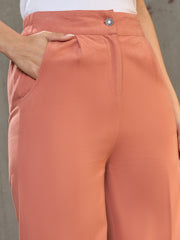 Women Peach Twill Wide Leg Pants-SFPANT51196