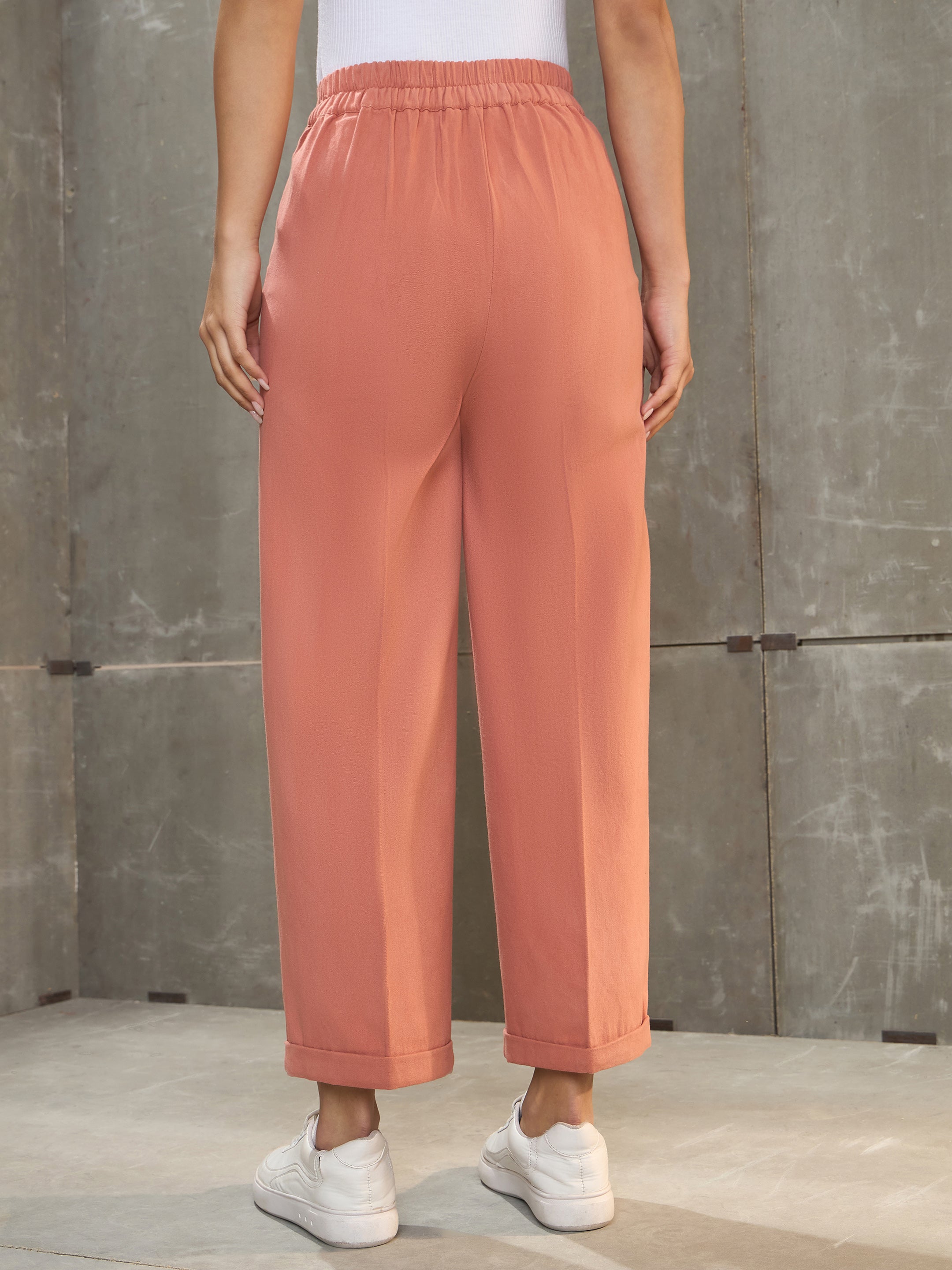 Women Peach Twill Wide Leg Pants-SFPANT51196