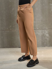 Women Beige Twill Wide Leg Pants-SFPANT51197