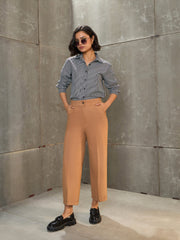 Women Beige Twill Wide Leg Pants-SFPANT51197