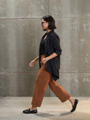 Women Brown Twill Wide Leg Pants-SFPANT51198