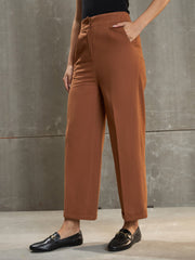 Women Brown Twill Wide Leg Pants-SFPANT51198