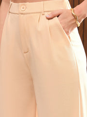 Women Beige Pleated Flared Pants-SFPANT51208