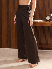 Women Brown Pleated Flared Pants-SFPANT51209