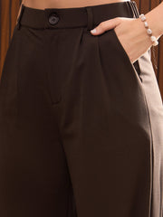 Women Brown Pleated Flared Pants-SFPANT51209