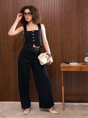 Women Black Elasticated Waist Pants-SFPANT51211