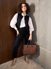 Women Black Cross Pocket Ankle Length Pants-SFPANT51218