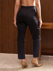 Women Black Cross Pocket Ankle Length Pants-SFPANT51218