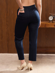 Women Navy Cross Pocket Ankle Length Pants-SFPANT51219